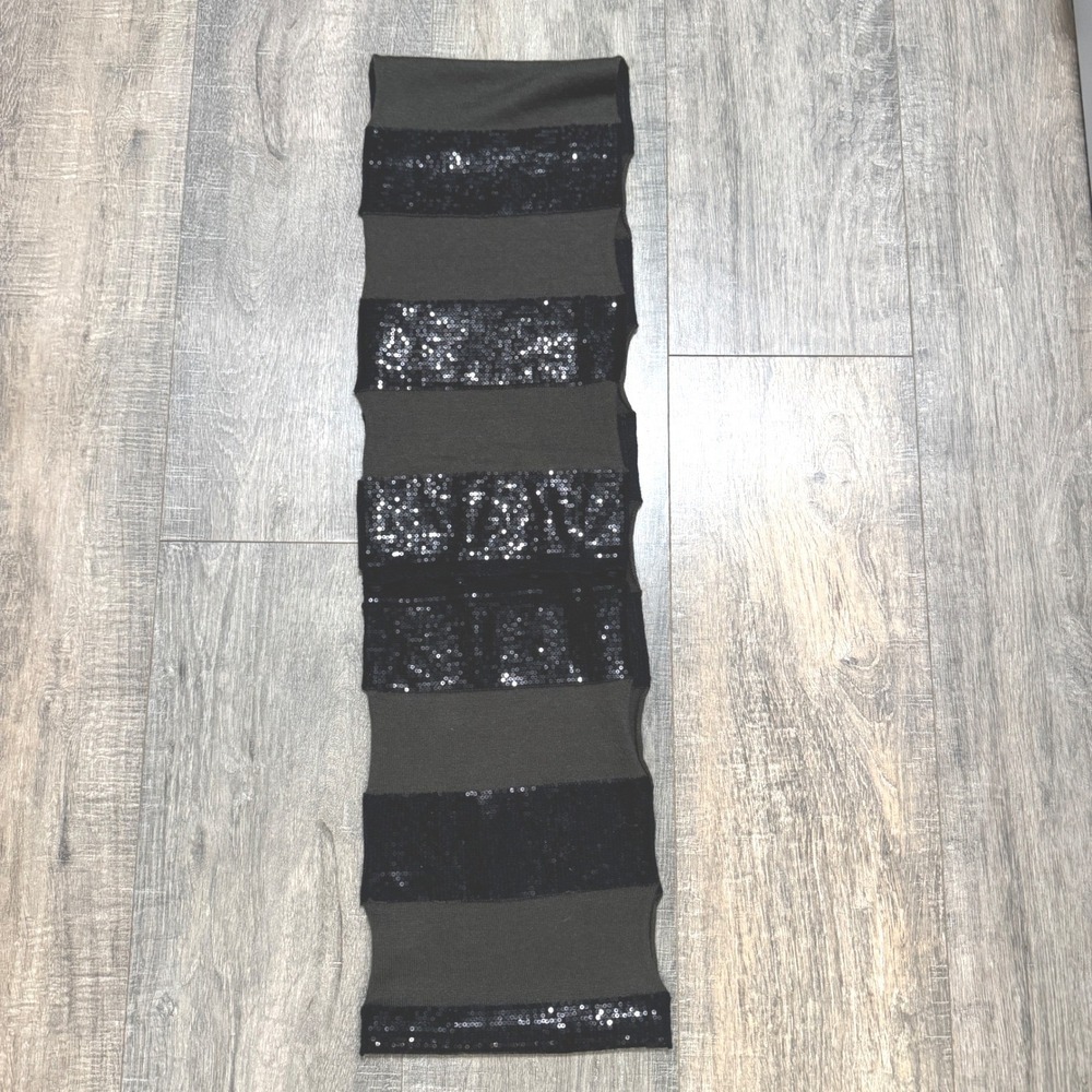 Alice + Olivia Olive Green and Black Striped Sequin Wool Blend Scarf Infinity